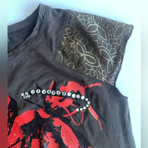 Just Cavalli Printed and Rhinestone Embellished Brown T-Shirt XS Women - Picture 4 of 6